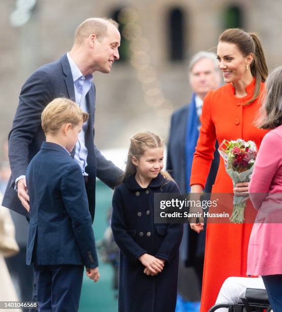 Catherine, Duchess of Cambridge, Princess Charlotte of Cambridge , Prince William, Duke of Cambridge and Prince George of Cambridge during a visit to...