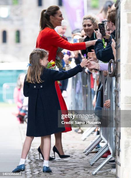 Catherine, Duchess of Cambridge and Princess Charlotte of Cambridge visit Cardiff Castle on June 04, 2022 in Cardiff, Wales. The Platinum Jubilee of...