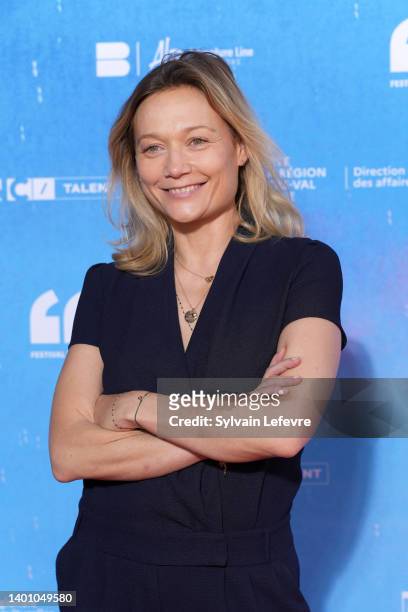 Caroline Vigneaux attends the Photocall for "Flashback" during the 1st "Film De Demain" Festival - Day Three on June 04, 2022 in Vierzon, France.