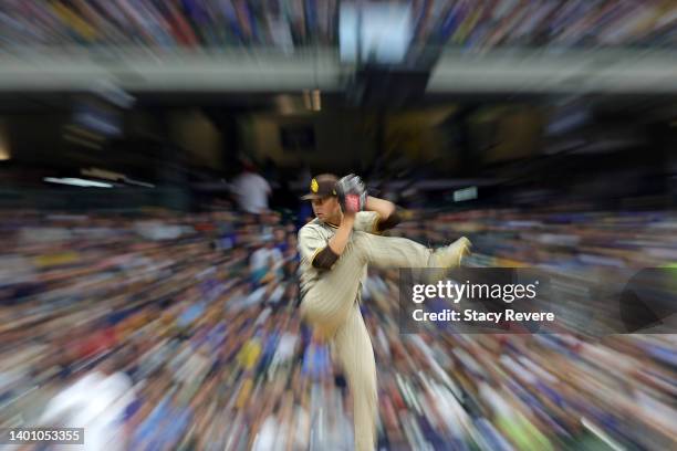 MacKenzie Gore of the San Diego Padres throws a pitch during the third inning against the Milwaukee Brewers at American Family Field on June 04, 2022...