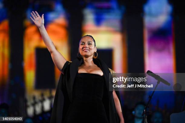 Alicia Keys performs onstage during the Platinum Party at the Palace in front of Buckingham Palace on June 04, 2022 in London, England. The Platinum...