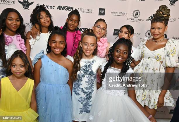 Ladylike Foundation girls and Storm Reid attend the Ladylike Women Of Excellence Awards x Fashion Show at The Beverly Hilton on June 04, 2022 in...