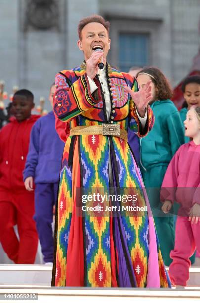 Jason Donovan performs songs from Joseph and the Amazing Technicolor Dreamcoat onstage during the Platinum Party at the Palace in front of Buckingham...