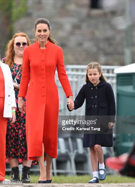 Catherine, Duchess of Cambridge and Princess Charlotte of Cambridge visit Cardiff Castle on June 04, 2022 in Cardiff, Wales. The Platinum Jubilee of...