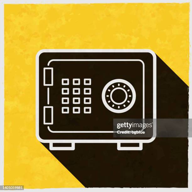 safe box. icon with long shadow on textured yellow background - paper shadow box stock illustrations