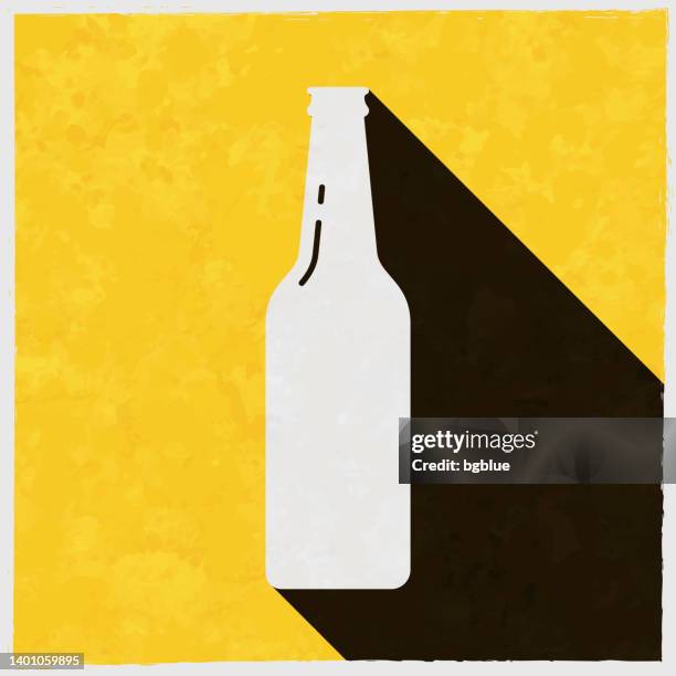 beer bottle. icon with long shadow on textured yellow background - beer white background stock illustrations