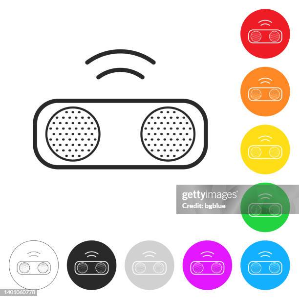 wireless speaker. icon on colorful buttons - using smart speaker stock illustrations