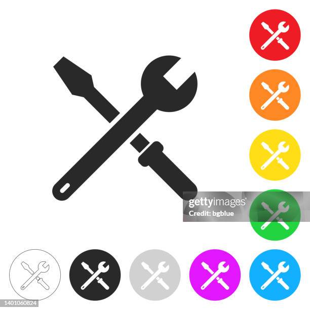 tools - wrench and screwdriver. icon on colorful buttons - spanner isolated stock illustrations