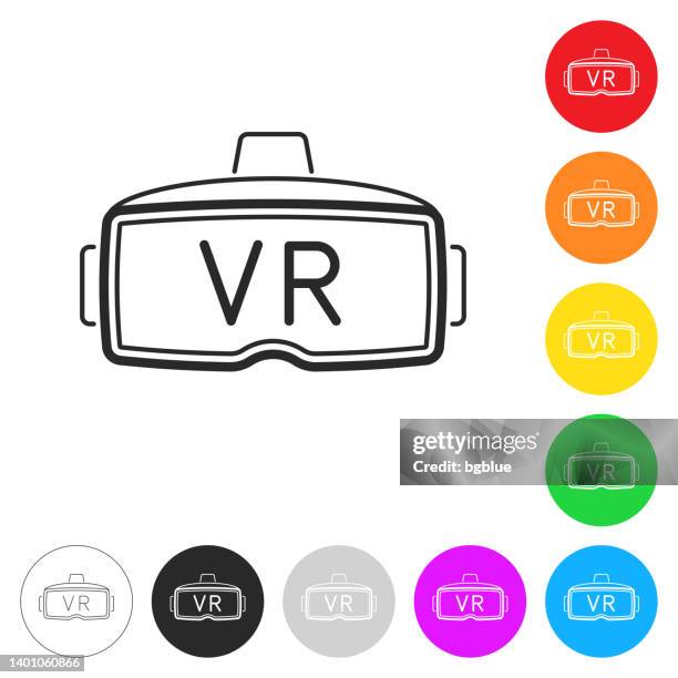 vr headset - virtual reality. icon on colorful buttons - round eyeglasses clip art stock illustrations