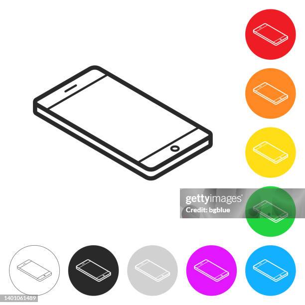 isometric smartphone - flat position. icon on colorful buttons - computer lying flat stock illustrations