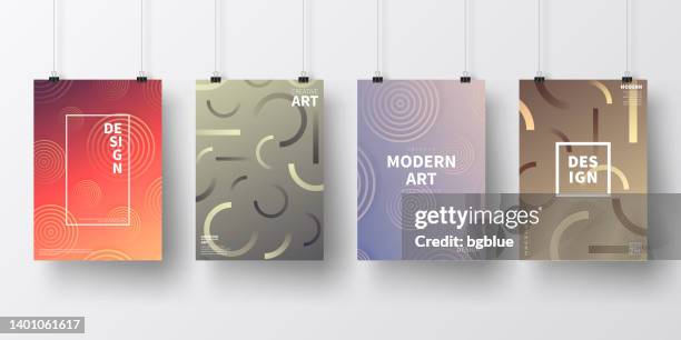 stockillustraties, clipart, cartoons en iconen met posters with abstract colorful designs, isolated on white background - papierklem