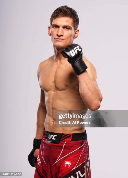 Movsar Evloev of Russia poses for a portrait after his victory during the UFC Fight Night event at UFC APEX on June 04, 2022 in Las Vegas, Nevada.