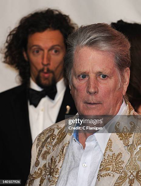 Musicians Jason Mraz and Brian Wilson of The Beach Boys arrive at The 22nd Annual MusiCares Benefit Gala Honoring Sir Paul McCartney at Los Angeles...