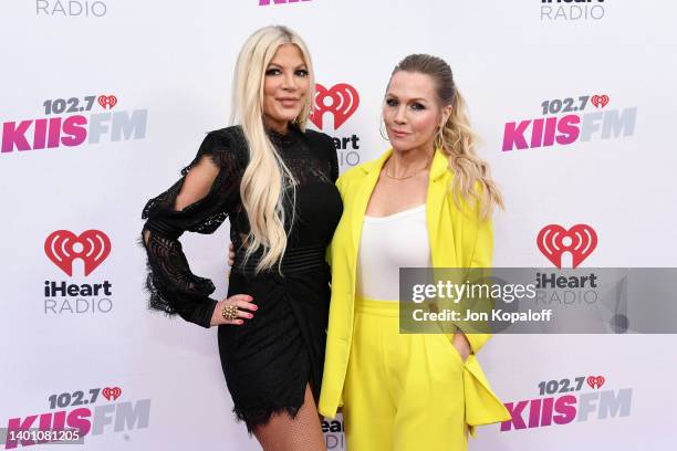 Tori Spelling and Jennie Garth attend the 2022 iHeartRadio Wango Tango at Dignity Health Sports Park on June 04, 2022 in Carson, California.