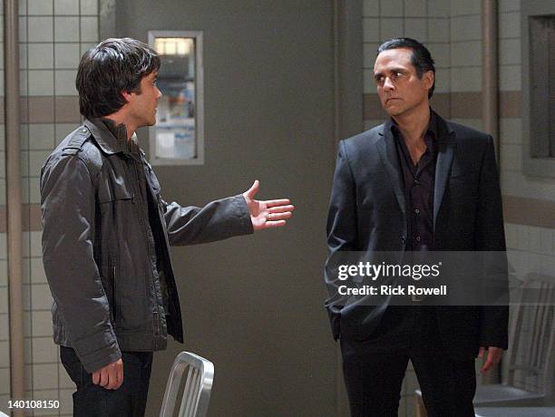 Dominic Zamprogna and Maurice Benard in a scene that airs the week of February 27, 2012 on Disney General Entertainment Content via Getty Images...