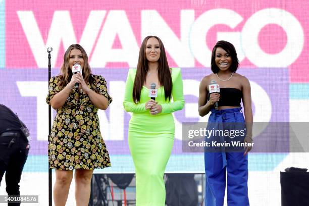 Sisanie Villaclara, Cheryl Burke and Kayla Thomas speak onstage at the 2022 iHeartRadio Wango Tango at Dignity Health Sports Park on June 04, 2022 in...