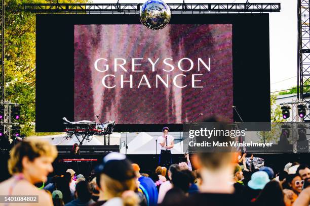 Greyson Chance performs at the Outloud Raising Voices Music Festival at WeHo Prideon June 04, 2022 in West Hollywood, California.