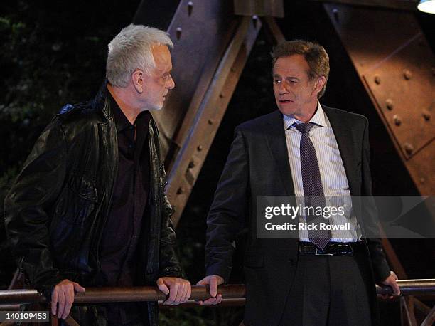 Anthony Geary and Tristan Rogers in a scene that airs the week of February 27, 2012 on Disney General Entertainment Content via Getty Images...