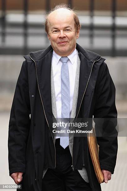 Christopher Jefferies, who was wrongly accused of Joanna Yeates' murder, arrives to give evidence to the Leveson Inquiry at The Royal Courts of...