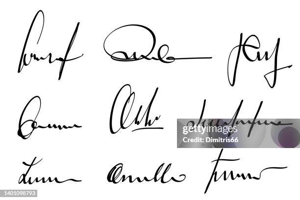 illustrations, cliparts, dessins animés et icônes de ensemble de signatures - signature