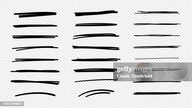 vektor handgezeichnete sammlung von unterstreichungen und hervorhebungslinien - brush strokes stock-grafiken, -clipart, -cartoons und -symbole