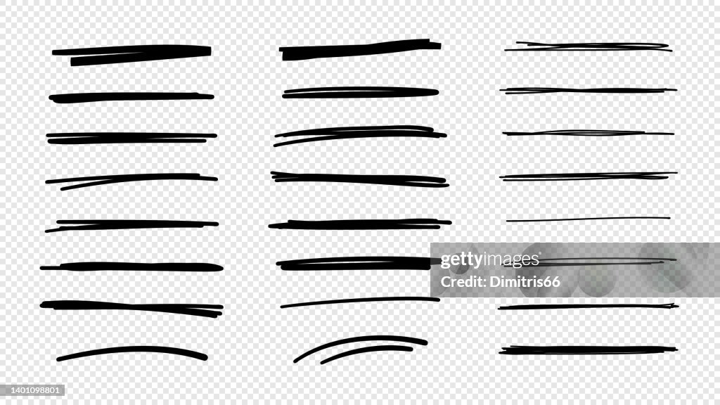 Vector hand drawn collection of underlines and highlight lines