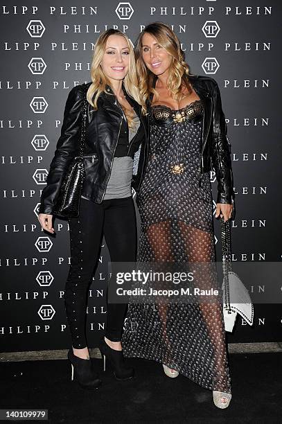 Karina Cascella and Guendalina Canessa attend Philipp Plein fashion show as part of Milan Womenswear Fashion Week on February 25, 2012 in Milan,...