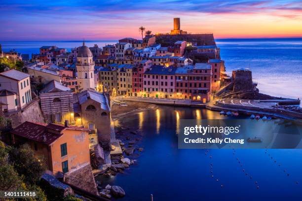 sunset over vernazza, cinque terre - la spezia stock pictures, royalty-free photos & images