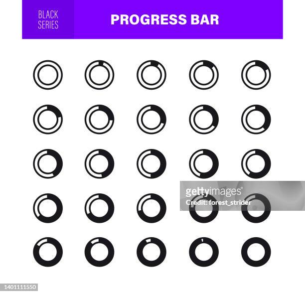 progress percentage circle icons. black series. progress indicator. - status icon stock illustrations