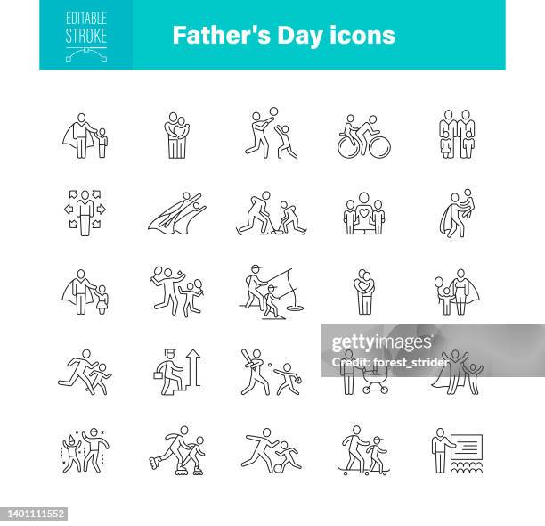 father's day icons editable stroke. the set contains icon as family, parent, father, mother, child, home, love - hockey mom stock illustrations