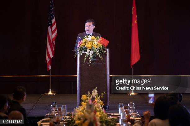 Chinese Ambassador to the US Qin Gang attends the Dragon Boat Festival banquet on June 3, 2022 in Houston, Texas.