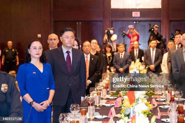 Chinese Ambassador to the US Qin Gang attends the Dragon Boat Festival banquet on June 3, 2022 in Houston, Texas.