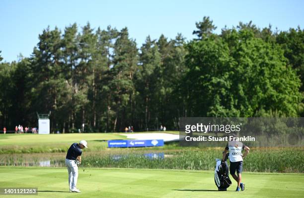Mikko Korhonen of Finland plays his tee shot on the third hole during Day Four of the Porsche European Open at Green Eagle Golf Course on June 05,...