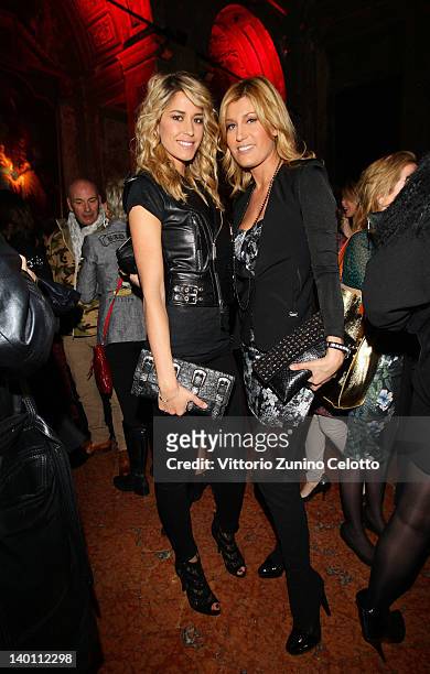 Elena Santarelli and Raffaella Zardo attends the Philipp Plein fashion show as part of Milan Womenswear Fashion Week on February 25, 2012 in Milan,...