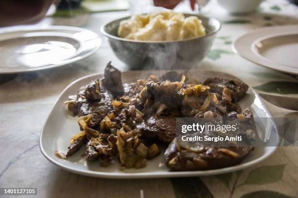 homemade liver with onions and mashed potatoes - liver offal stock pictures, royalty-free photos & images