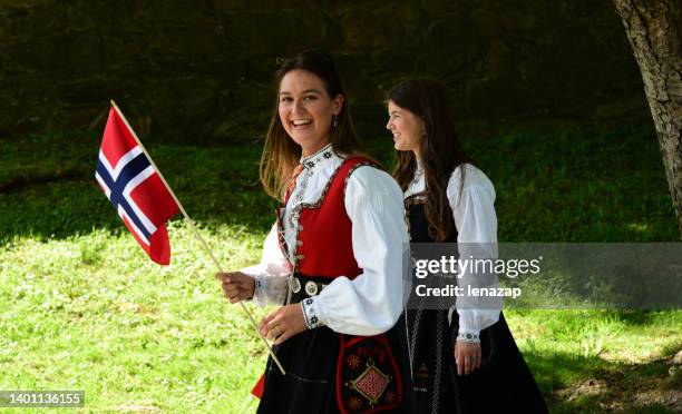 norwegian citizens celebrate the constitution day. - national costume norway stock pictures, royalty-free photos & images