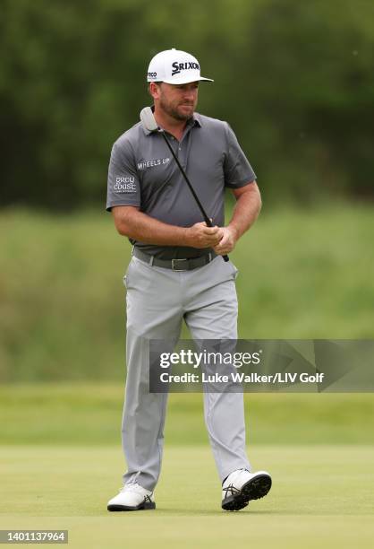 Graeme McDowell of Northern Ireland looks on on the 4th green during Day Four of the International Series England at Slaley Hall on June 05, 2022 in...