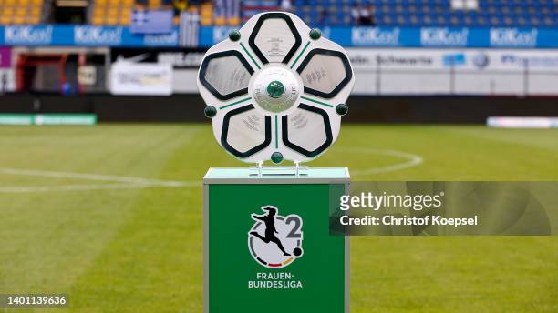 General view of the of the championship trophy of the 2. Frauen-Bundesliga prior to the 2. Frauen-Bundesliga match between SV Meppen and Borussia...