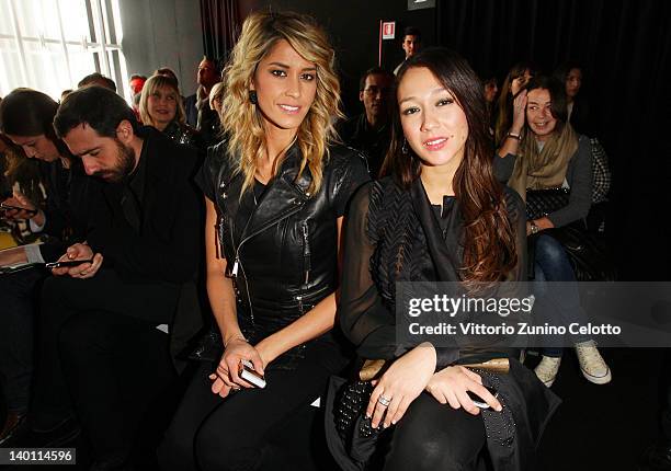 Elena Santarelli and Dajana Roncione attend the Philipp Plein fashion show as part of Milan Womenswear Fashion Week on February 25, 2012 in Milan,...