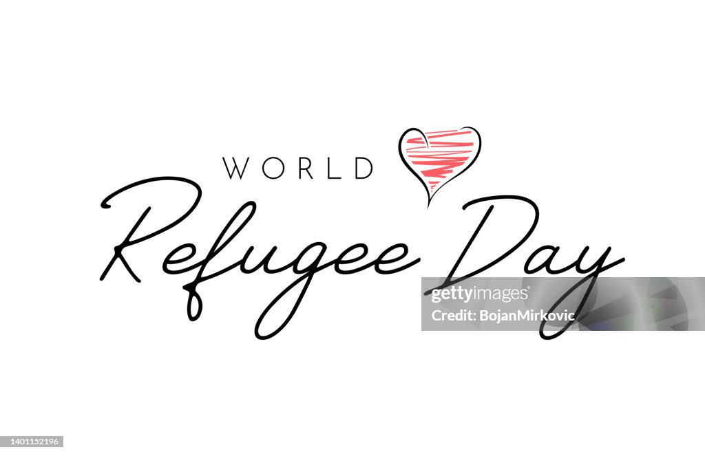 World Refugee Day card with hand drawn heart. Vector