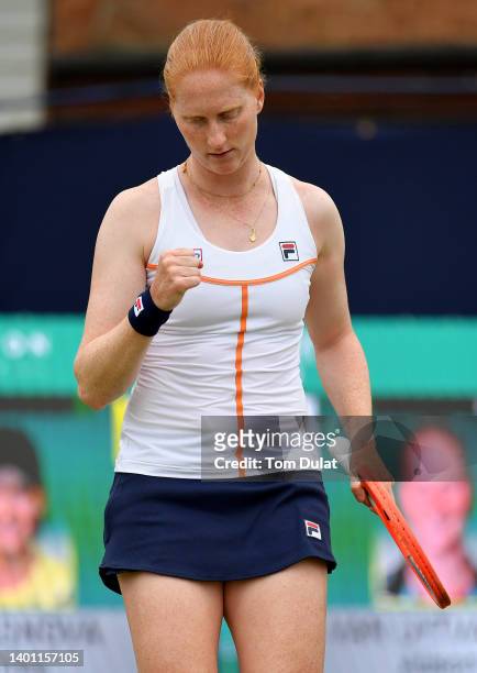 Alison van Uytvanck of Belgium celebrates a point during her Women's Singles Final match against Arina Rodionova of Australia on Day Eight of the...