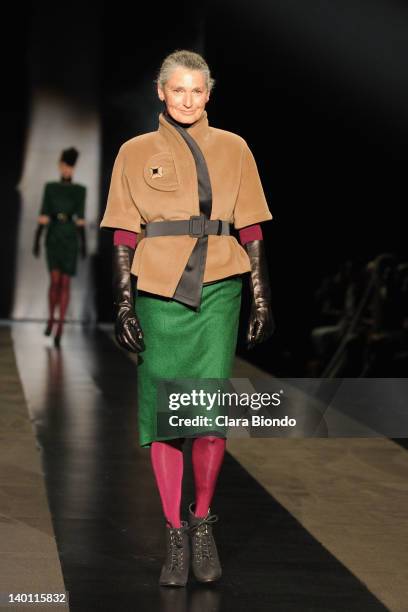 Benedetta Barzini walks the runway during the Sergei Grinko fashion show as part of Milan Womenswear Fashion Week Autumn/Winter 2012/2013 on February...