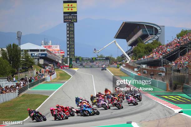 Start of the MotoGP at Circuit de Barcelona-Catalunya on June 05, 2022 in Barcelona, Spain.