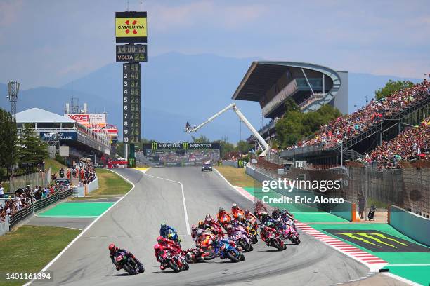 Start of the MotoGP at Circuit de Barcelona-Catalunya on June 05, 2022 in Barcelona, Spain.