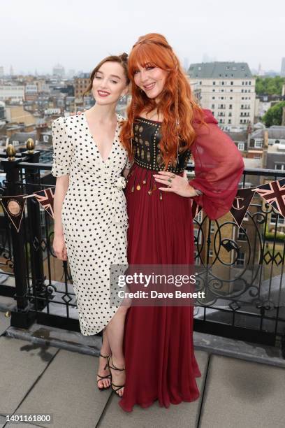 Phoebe Dynevor and Charlotte Tilbury attend Charlotte Tilbury's The Queens Platinum Jubilee Pageant Preparation at Claridge's Hotel, on June 05, 2022...