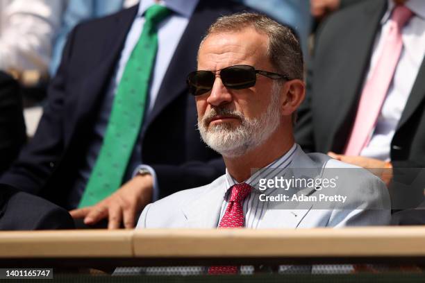 King Felipe VI of Spain is seen in the stands during the Men's Singles Final match between Rafael Nadal of Spain and Casper Ruud of Norway on Day 15...