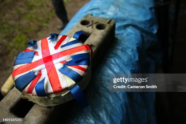 Detailed view of the Jubilee Cheese on June 05, 2022 in Gloucester, England. The Cooper's Hill Cheese-Rolling and Wake annual event returns this year...