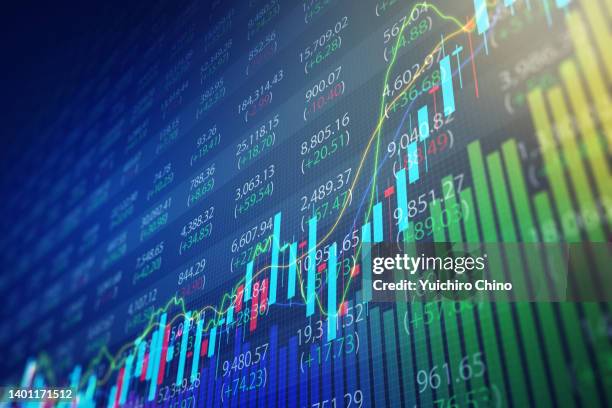 rising stock market trading chart - news ticker imagens e fotografias de stock