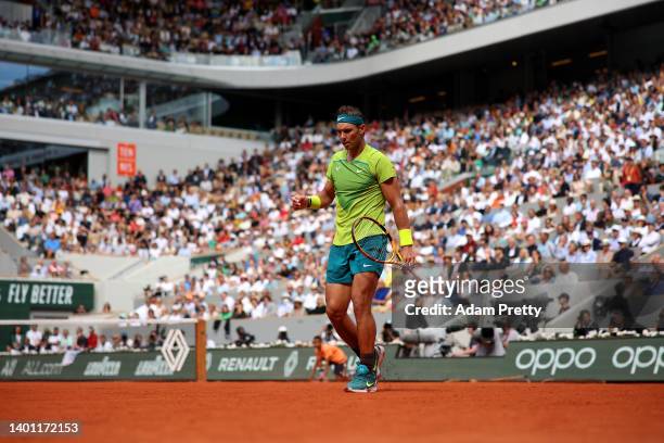 Rafael Nadal of Spain looks on against Casper Ruud of Norway during the Men's Singles Final match on Day 15 of The 2022 French Open at Roland Garros...