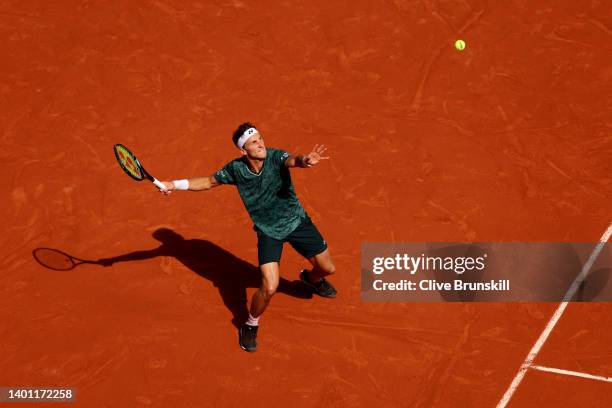 Casper Ruud of Norway plays a forehand against Rafael Nadal of Spain during the Men's Singles Final match on Day 15 of The 2022 French Open at Roland...